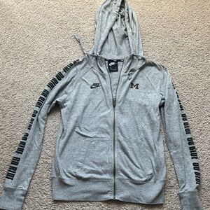 Nike Women's Gray Hoodie with Black Sleeve Print